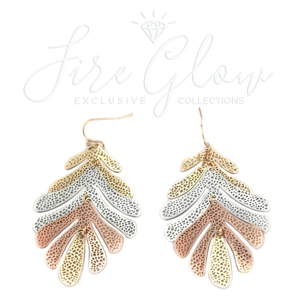 Multi tone Gold, Silver, Rose Gold Leaf Earrings - Picture 3 of 7